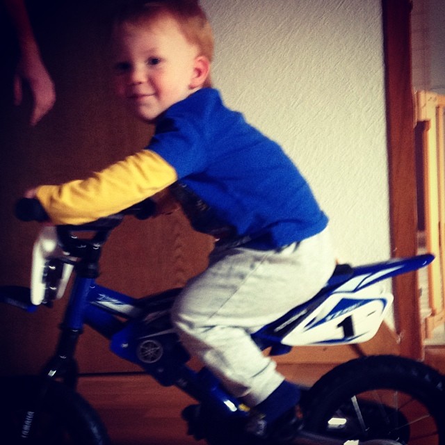 Already a natural. Ride it like you stole it baby. #bestbikeever #yamaha #toddlersofig #happybirthday