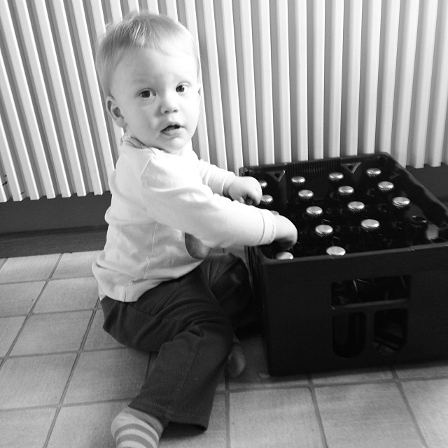 Yep. That's a case of beer that my 18 month old moved from one end of the kitchen to the other....then looked at me like "What?". #boys #boymom #toddlers #beer #ohgodhelpme